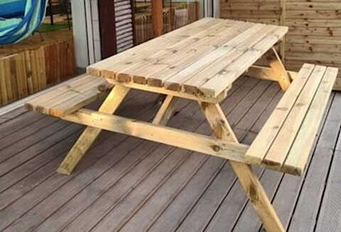 View of Wooden Outdoor Garden Picnic Table 180x150x(H)70cm